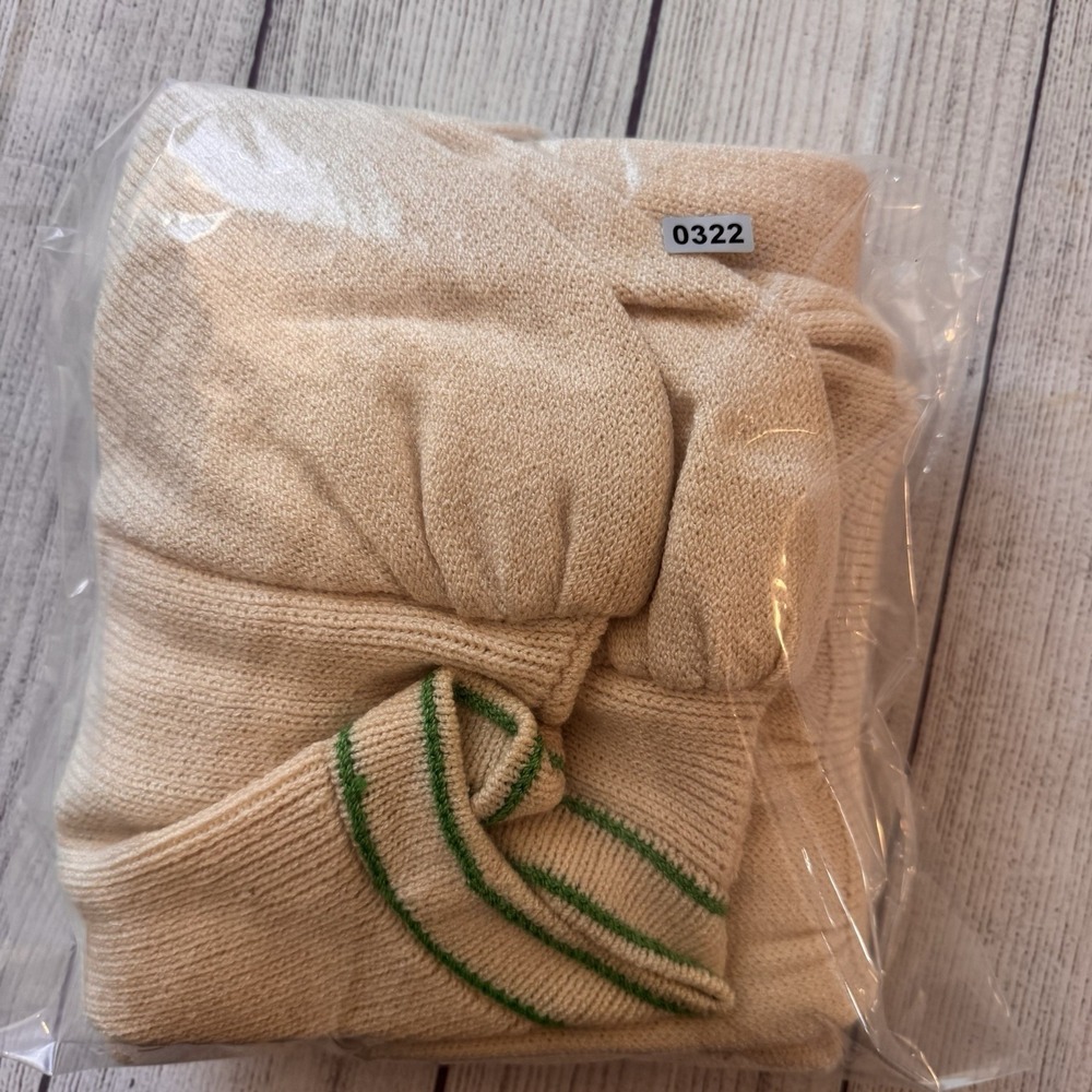 St John Santana Knit Vintage Midi Dress Cream Green Gold Button Puff Sleeve S - Picture 11 of 11